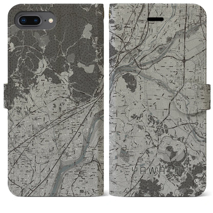 【八幡（京都府）】地図柄iPhoneケース（手帳タイプ）モノトーン・iPhone 8Plus /7Plus / 6sPlus / 6Plus 用