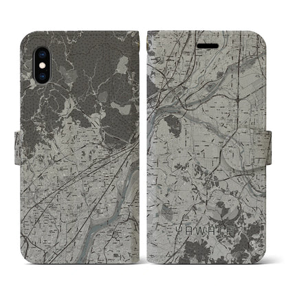 【八幡（京都府）】地図柄iPhoneケース（手帳タイプ）モノトーン・iPhone XS / X 用