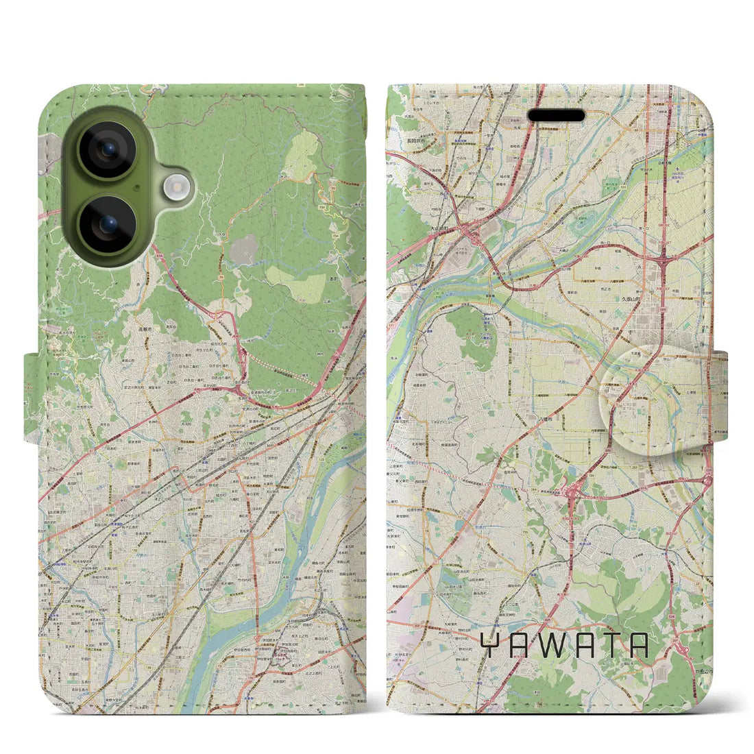 【八幡(京都府)】地図柄iPhoneケース(手帳タイプ)ナチュラル・iPhone 17 Pro Max 用