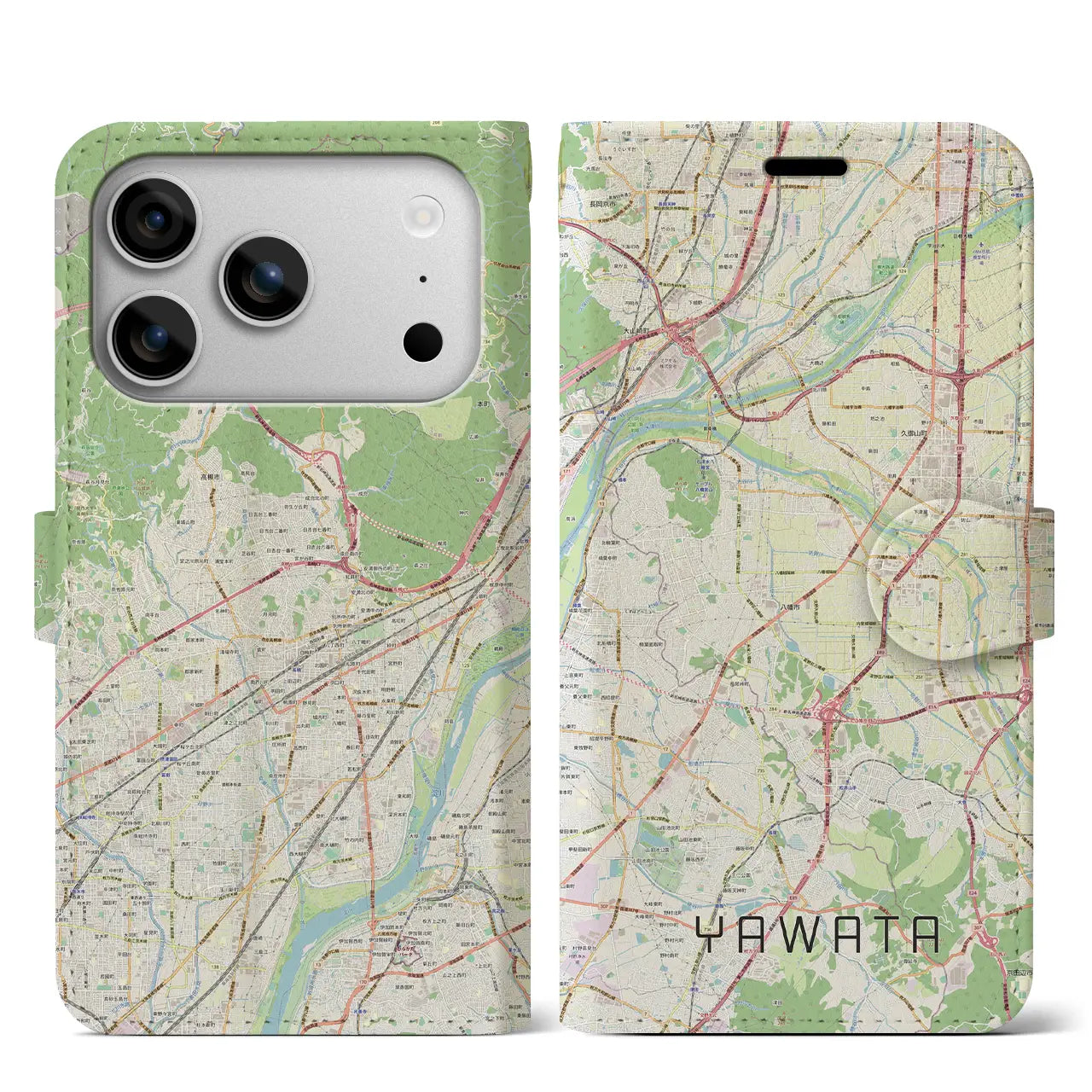 【八幡（京都府）】地図柄iPhoneケース（手帳タイプ）