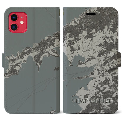 【八幡浜（愛媛県）】地図柄iPhoneケース（手帳タイプ）モノトーン・iPhone 11 用