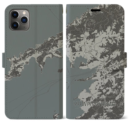 【八幡浜（愛媛県）】地図柄iPhoneケース（手帳タイプ）モノトーン・iPhone 11 Pro Max 用