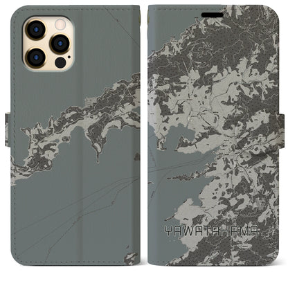 【八幡浜（愛媛県）】地図柄iPhoneケース（手帳タイプ）モノトーン・iPhone 12 Pro Max 用