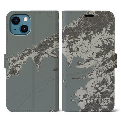 【八幡浜（愛媛県）】地図柄iPhoneケース（手帳タイプ）モノトーン・iPhone 13 用