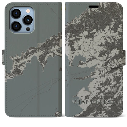 【八幡浜（愛媛県）】地図柄iPhoneケース（手帳タイプ）モノトーン・iPhone 13 Pro Max 用