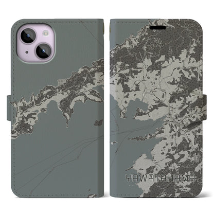 【八幡浜（愛媛県）】地図柄iPhoneケース（手帳タイプ）モノトーン・iPhone 14 用