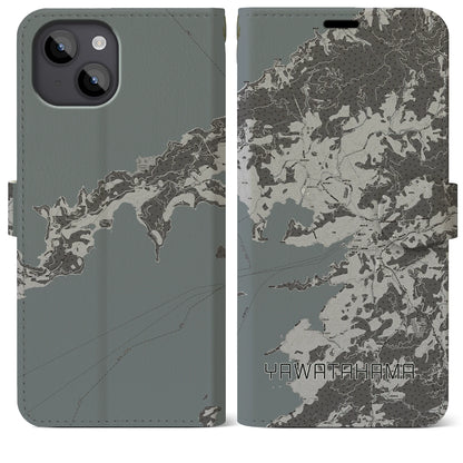 【八幡浜（愛媛県）】地図柄iPhoneケース（手帳タイプ）モノトーン・iPhone 14 Plus 用