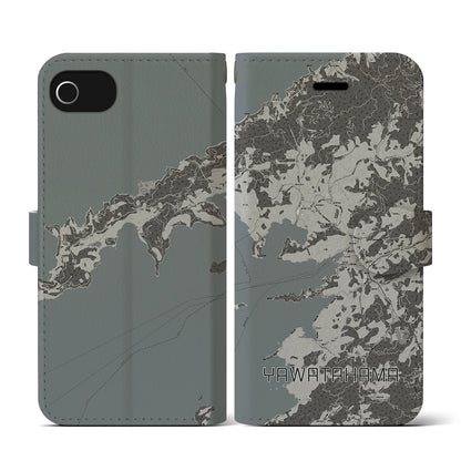 【八幡浜（愛媛県）】地図柄iPhoneケース（手帳タイプ）モノトーン・iPhone SE（第3 / 第2世代） / 8 / 7 / 6s / 6 用