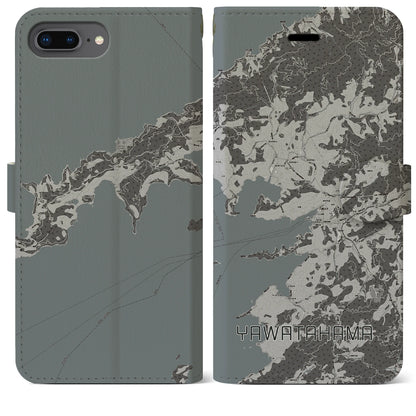 【八幡浜（愛媛県）】地図柄iPhoneケース（手帳タイプ）モノトーン・iPhone 8Plus /7Plus / 6sPlus / 6Plus 用