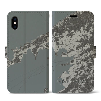 【八幡浜（愛媛県）】地図柄iPhoneケース（手帳タイプ）モノトーン・iPhone XS / X 用