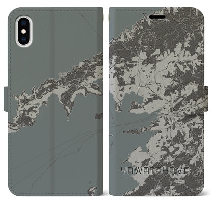 【八幡浜（愛媛県）】地図柄iPhoneケース（手帳タイプ）モノトーン・iPhone XS Max 用