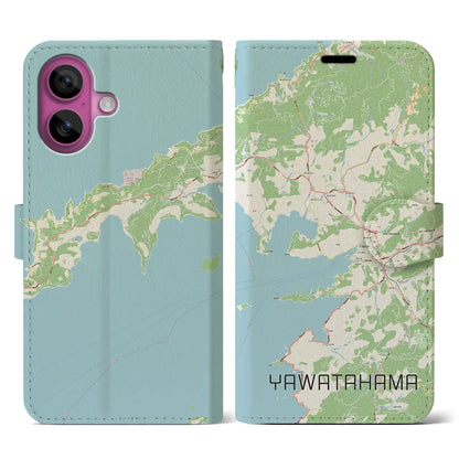 【八幡浜（愛媛県）】地図柄iPhoneケース（手帳タイプ）ナチュラル・iPhone 16 Pro 用