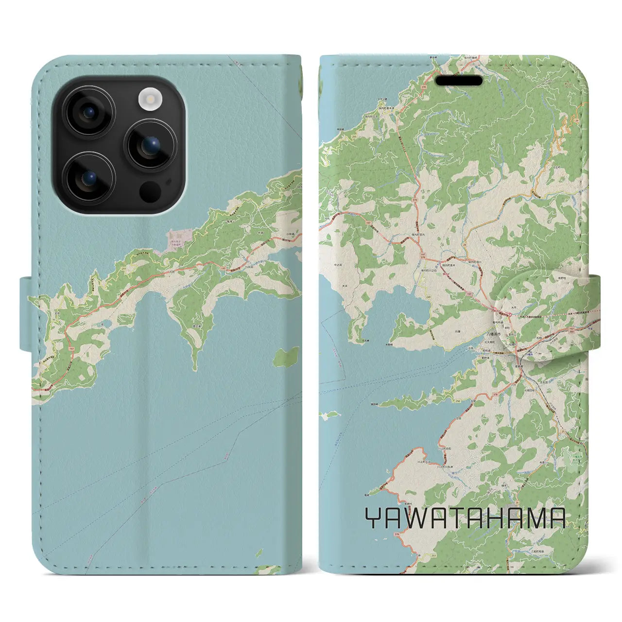 【八幡浜（愛媛県）】地図柄iPhoneケース（手帳タイプ）ナチュラル・iPhone 16 用