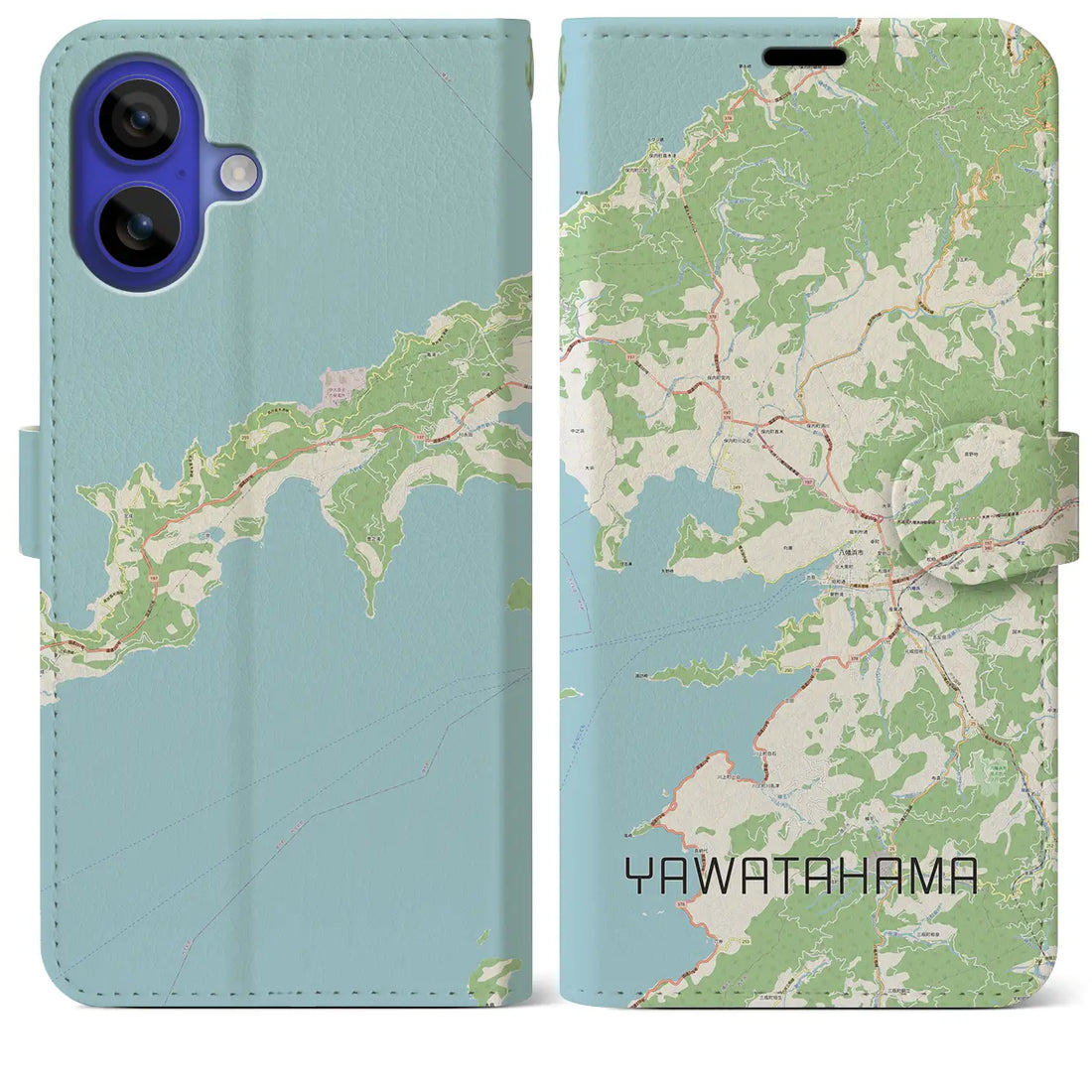 【八幡浜（愛媛県）】地図柄iPhoneケース（手帳タイプ）ナチュラル・iPhone 16 Pro Max 用