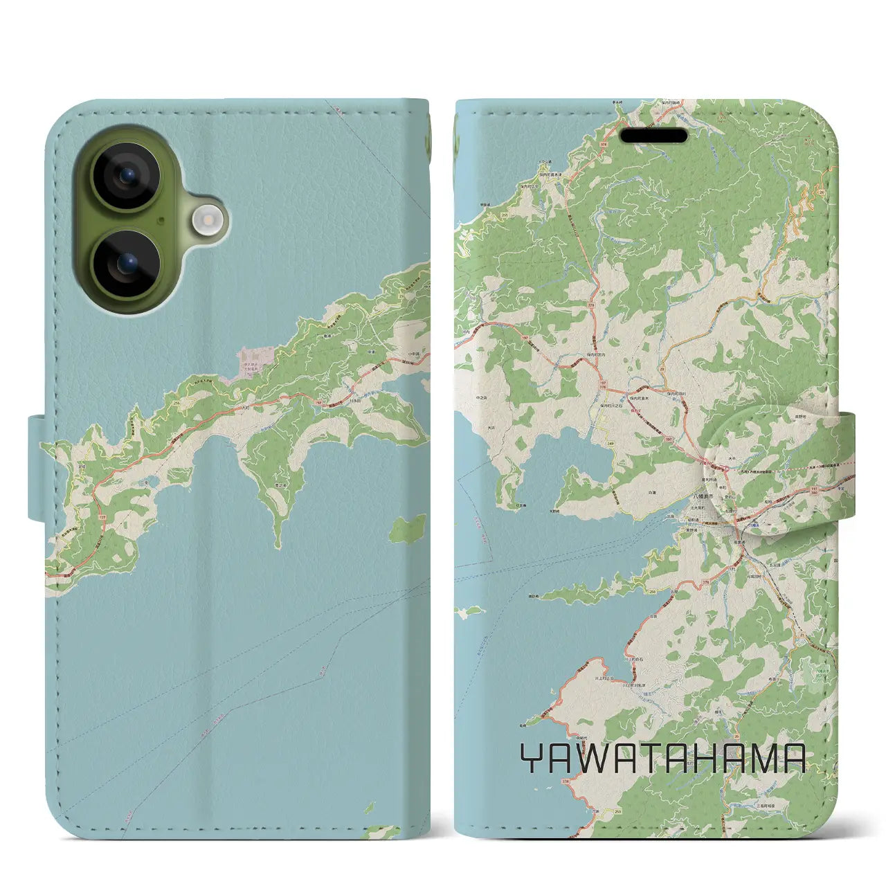 【八幡浜（愛媛県）】地図柄iPhoneケース（手帳タイプ）ナチュラル・iPhone 17 Pro Max 用