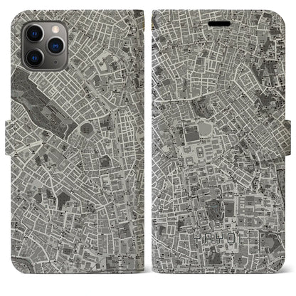 【弥生（東京都）】地図柄iPhoneケース（手帳タイプ）モノトーン・iPhone 11 Pro Max 用