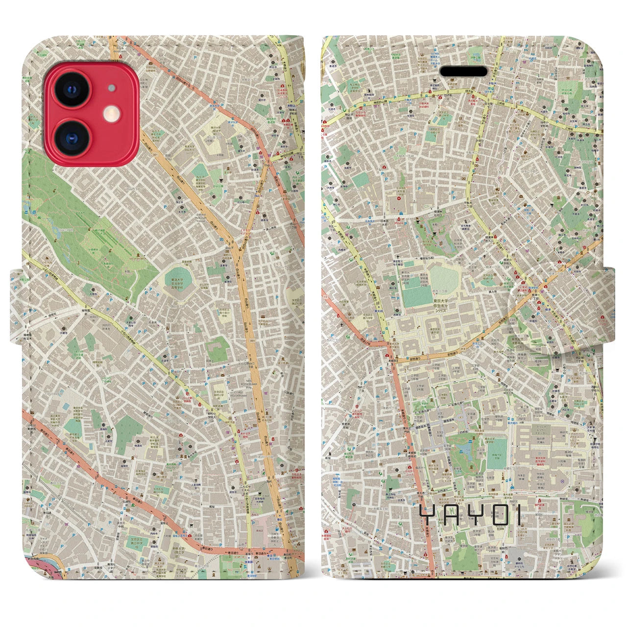 【弥生】地図柄iPhoneケース（手帳両面タイプ・ナチュラル）iPhone 11 用