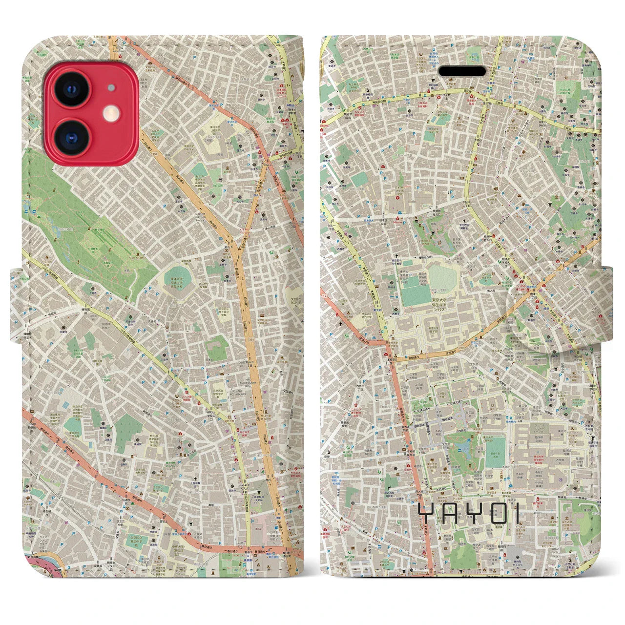 【弥生（東京都）】地図柄iPhoneケース（手帳タイプ）ナチュラル・iPhone 11 用