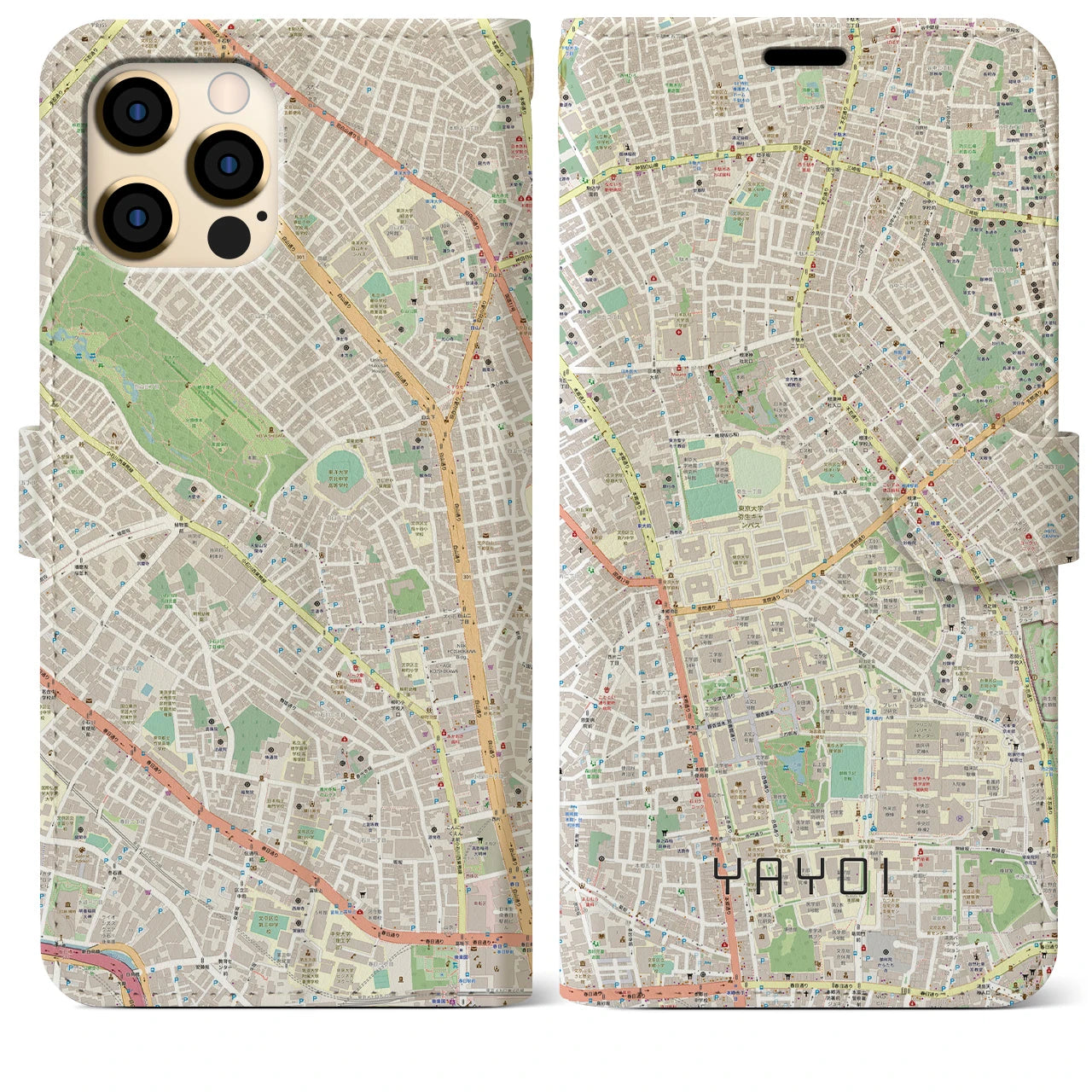 【弥生】地図柄iPhoneケース（手帳両面タイプ・ナチュラル）iPhone 12 Pro Max 用