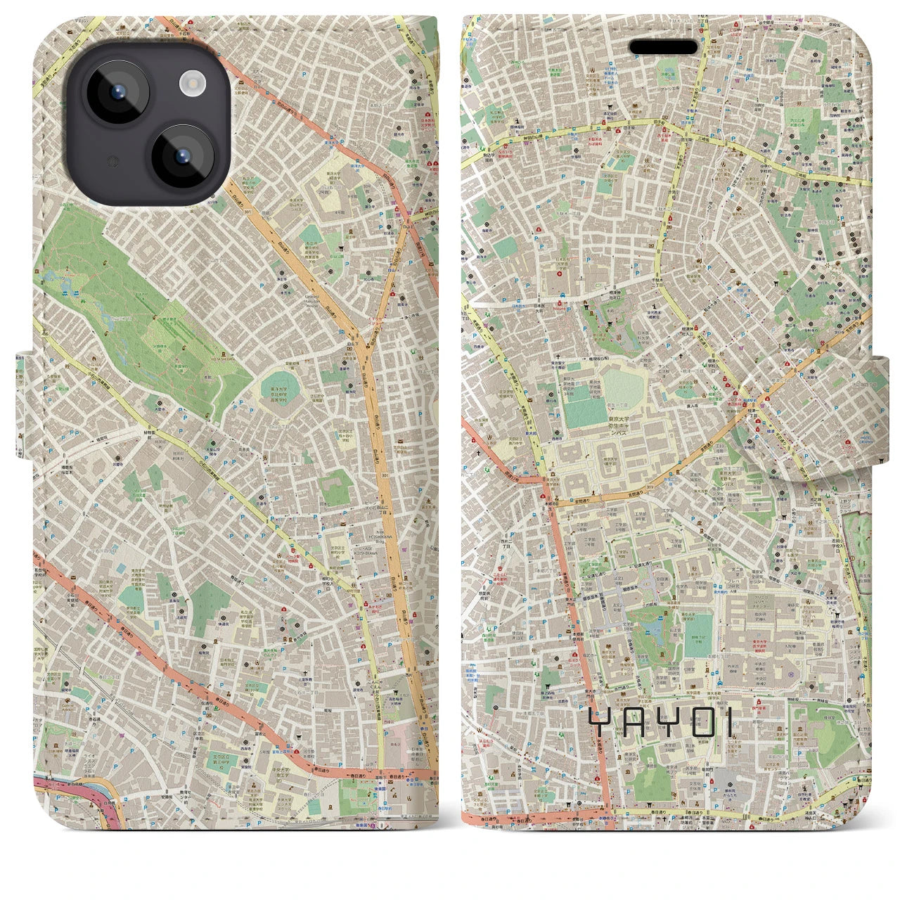 【弥生】地図柄iPhoneケース（手帳両面タイプ・ナチュラル）iPhone 14 Plus 用
