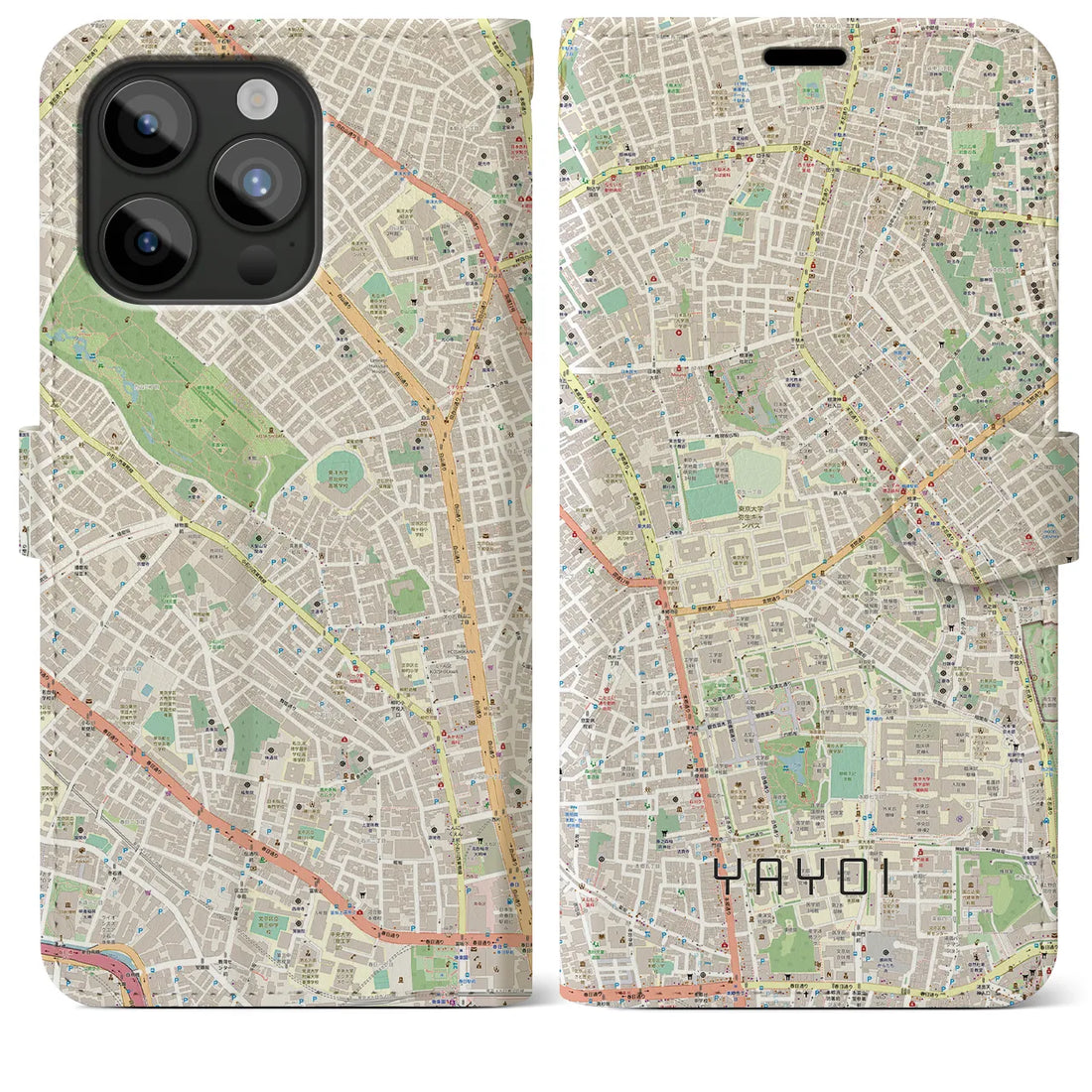 【弥生】地図柄iPhoneケース（手帳両面タイプ・ナチュラル）iPhone 15 Pro Max 用