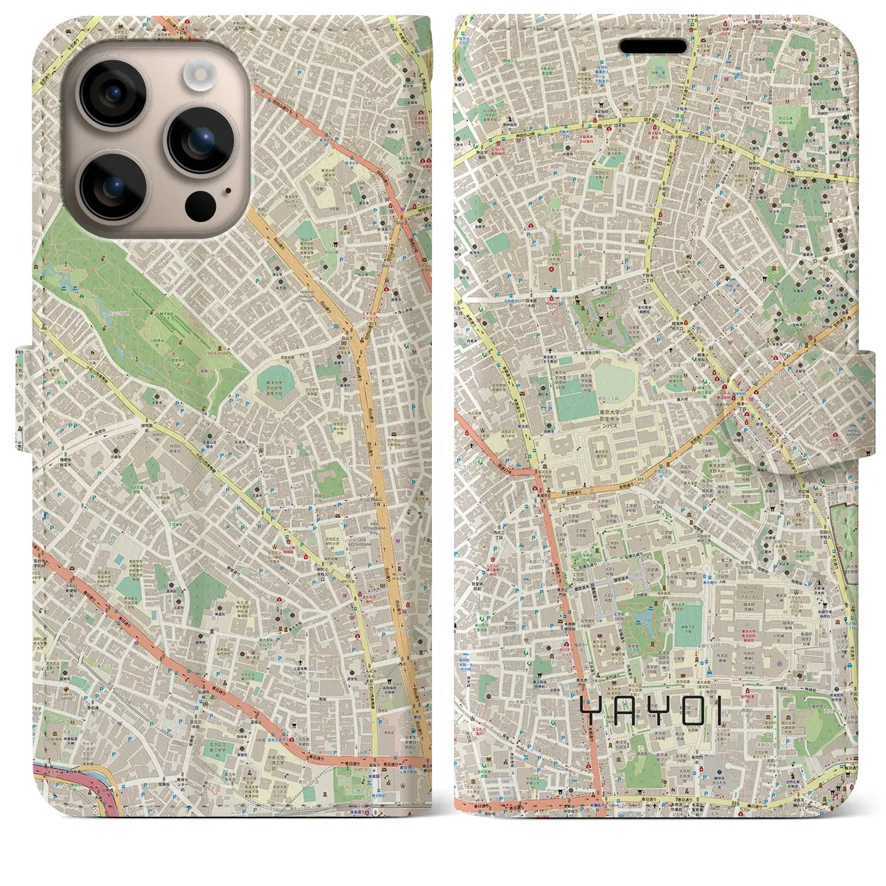 【弥生（東京都）】地図柄iPhoneケース（手帳タイプ）ナチュラル・iPhone 16 Plus 用