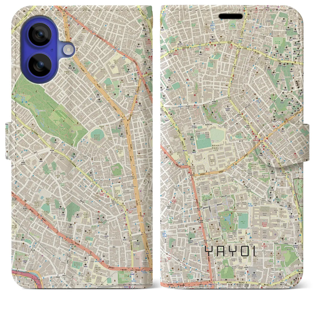 【弥生(東京都)】地図柄iPhoneケース(手帳タイプ)ナチュラル・iPhone 16 Pro Max 用