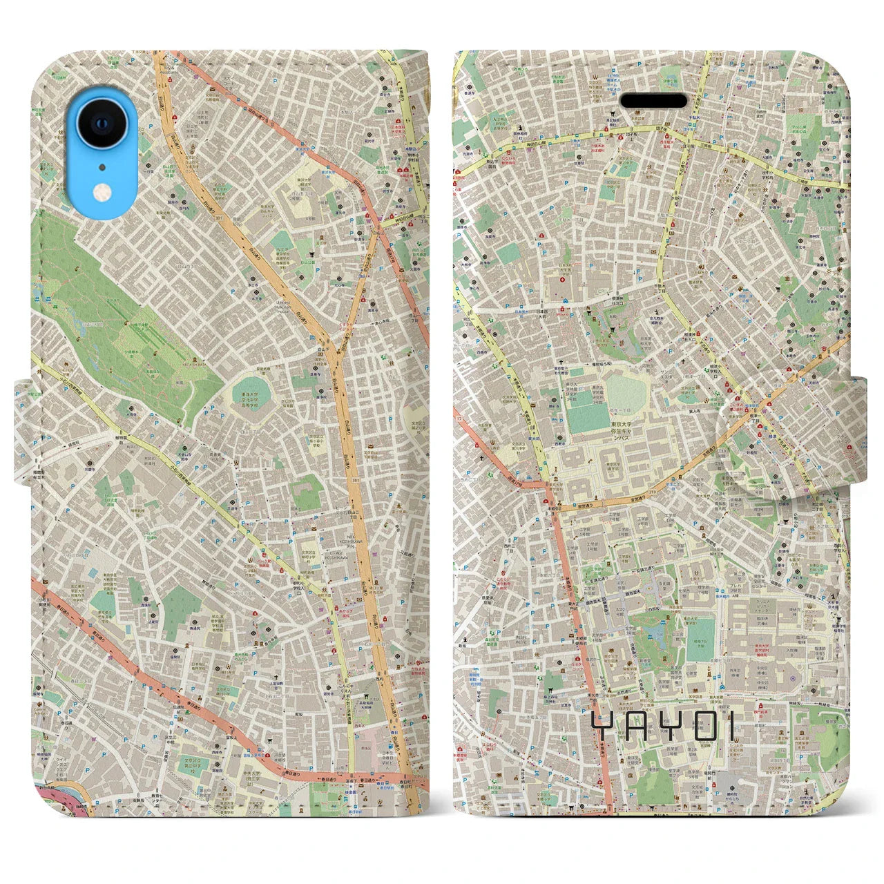 【弥生（東京都）】地図柄iPhoneケース（手帳タイプ）ナチュラル・iPhone XR 用