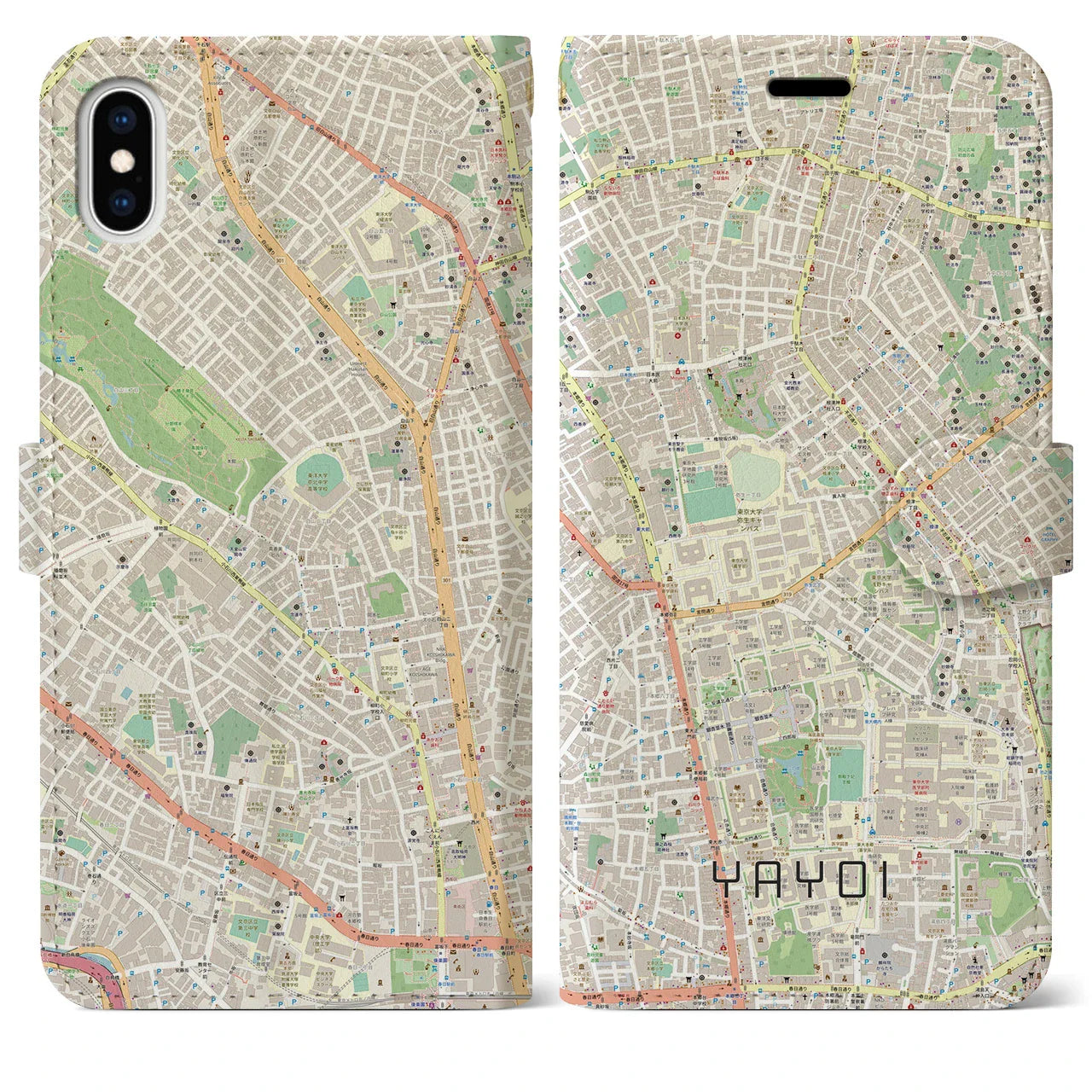 【弥生（東京都）】地図柄iPhoneケース（手帳タイプ）ナチュラル・iPhone XS Max 用