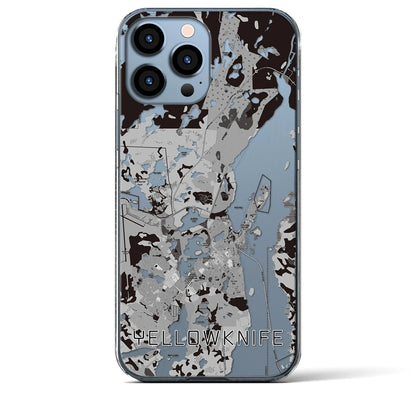 【イエローナイフ（カナダ）】地図柄iPhoneケース（クリアタイプ）モノトーン・iPhone 13 Pro Max 用