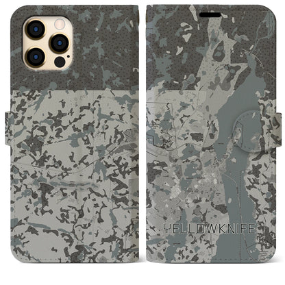 【イエローナイフ（カナダ）】地図柄iPhoneケース（手帳タイプ）モノトーン・iPhone 12 Pro Max 用