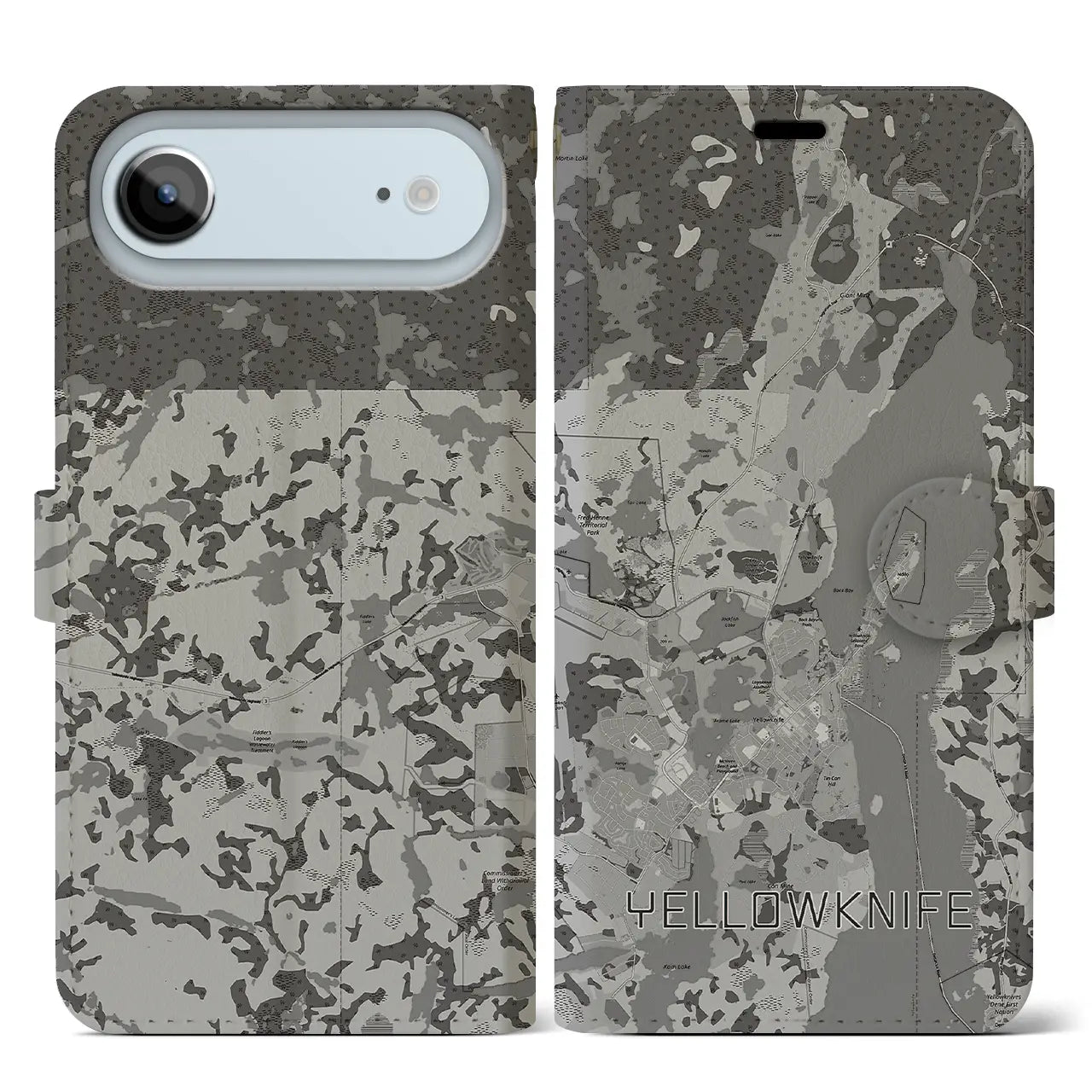 【イエローナイフ（カナダ）】地図柄iPhoneケース（手帳タイプ）