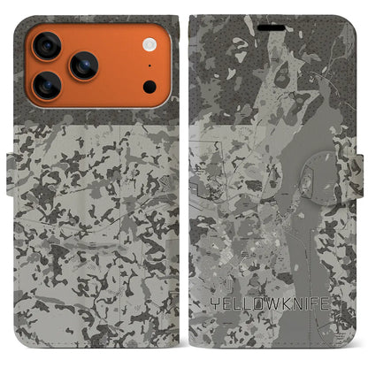 【イエローナイフ（カナダ）】地図柄iPhoneケース（手帳タイプ）