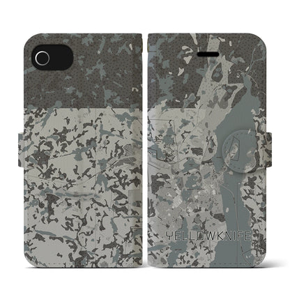 【イエローナイフ（カナダ）】地図柄iPhoneケース（手帳タイプ）モノトーン・iPhone SE（第3 / 第2世代） / 8 / 7 / 6s / 6 用