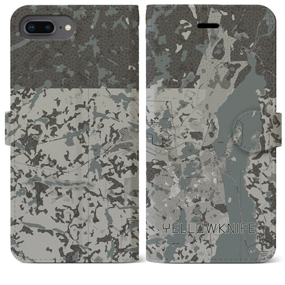 【イエローナイフ（カナダ）】地図柄iPhoneケース（手帳タイプ）モノトーン・iPhone 8Plus /7Plus / 6sPlus / 6Plus 用