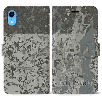 【イエローナイフ（カナダ）】地図柄iPhoneケース（手帳タイプ）モノトーン・iPhone XR 用