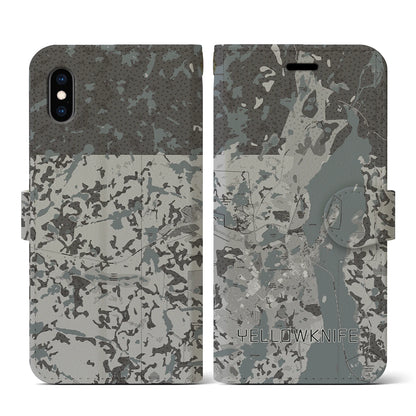 【イエローナイフ（カナダ）】地図柄iPhoneケース（手帳タイプ）モノトーン・iPhone XS / X 用