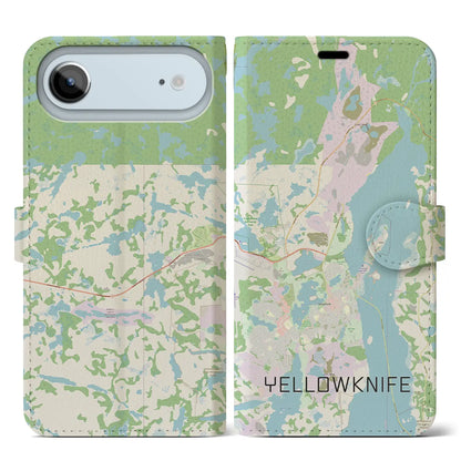 【イエローナイフ（カナダ）】地図柄iPhoneケース（手帳タイプ）