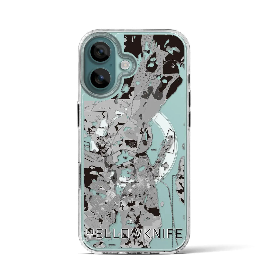 【イエローナイフ(カナダ)】地図柄iPhoneケース(MagSafeタイプ)モノトーン・iPhone 16 Pro 用