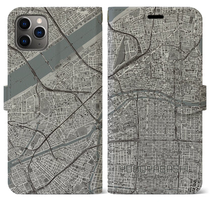 【淀屋橋（大阪府）】地図柄iPhoneケース（手帳タイプ）モノトーン・iPhone 11 Pro Max 用
