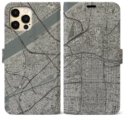 【淀屋橋（大阪府）】地図柄iPhoneケース（手帳タイプ）モノトーン・iPhone 12 Pro Max 用
