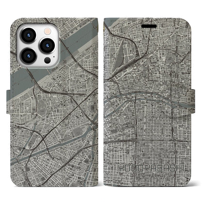 【淀屋橋（大阪府）】地図柄iPhoneケース（手帳タイプ）モノトーン・iPhone 13 Pro 用