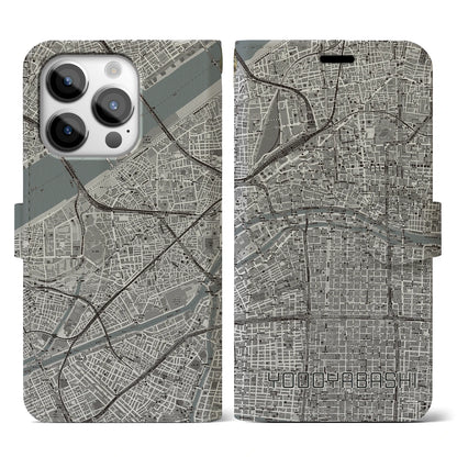 【淀屋橋（大阪府）】地図柄iPhoneケース（手帳タイプ）モノトーン・iPhone 14 Pro 用
