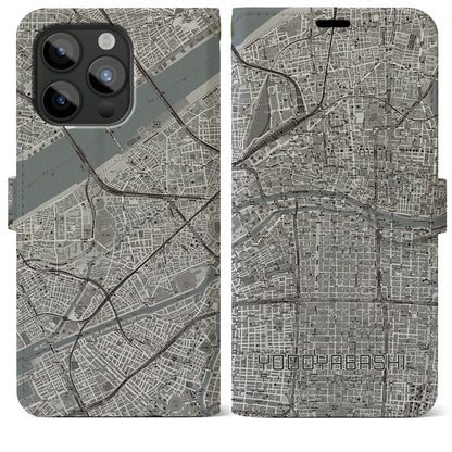 【淀屋橋（大阪府）】地図柄iPhoneケース（手帳タイプ）モノトーン・iPhone 15 Pro Max 用