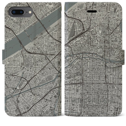 【淀屋橋（大阪府）】地図柄iPhoneケース（手帳タイプ）モノトーン・iPhone 8Plus /7Plus / 6sPlus / 6Plus 用