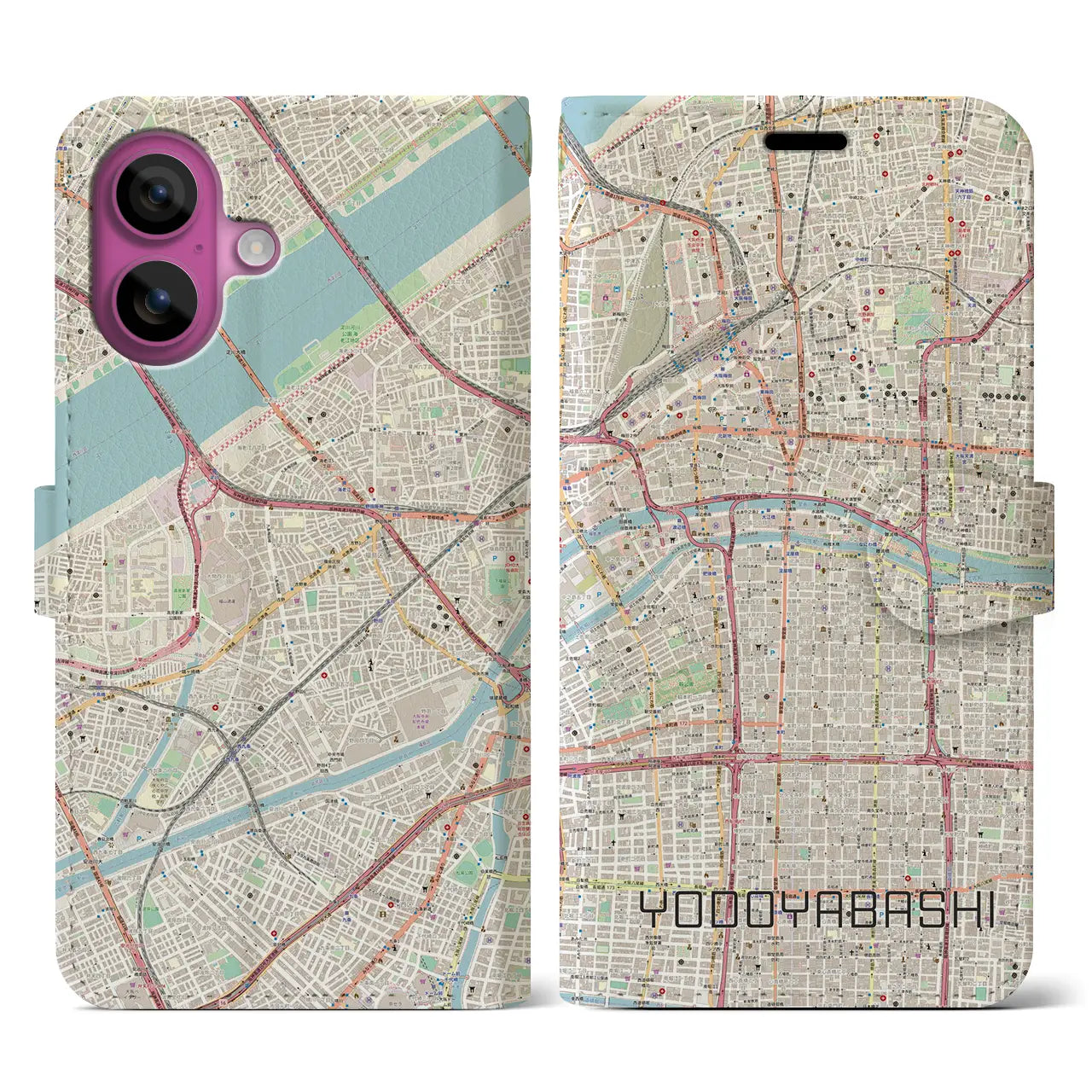 【淀屋橋（大阪府）】地図柄iPhoneケース（手帳タイプ）ナチュラル・iPhone 16 Pro 用