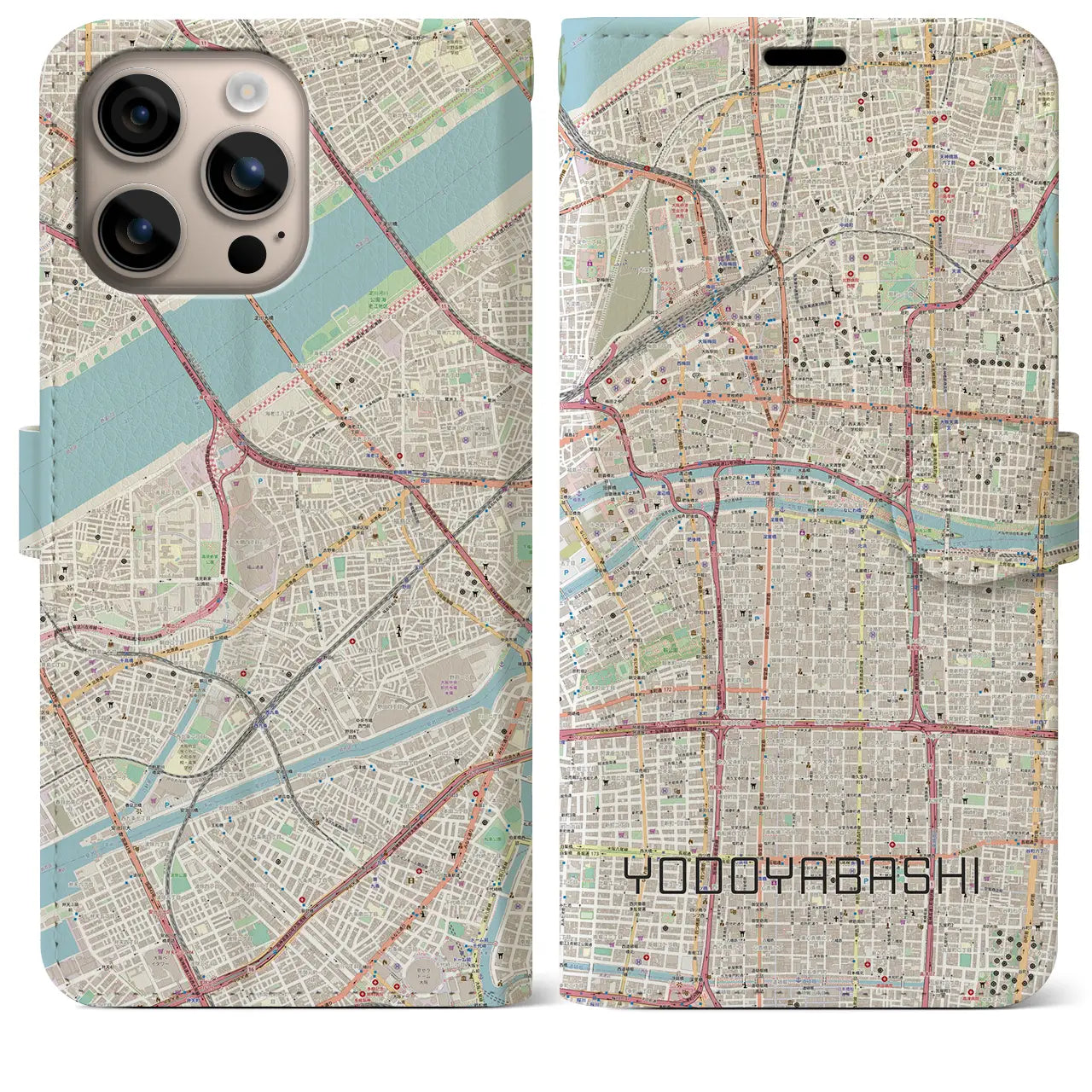 【淀屋橋（大阪府）】地図柄iPhoneケース（手帳タイプ）ナチュラル・iPhone 16 Plus 用