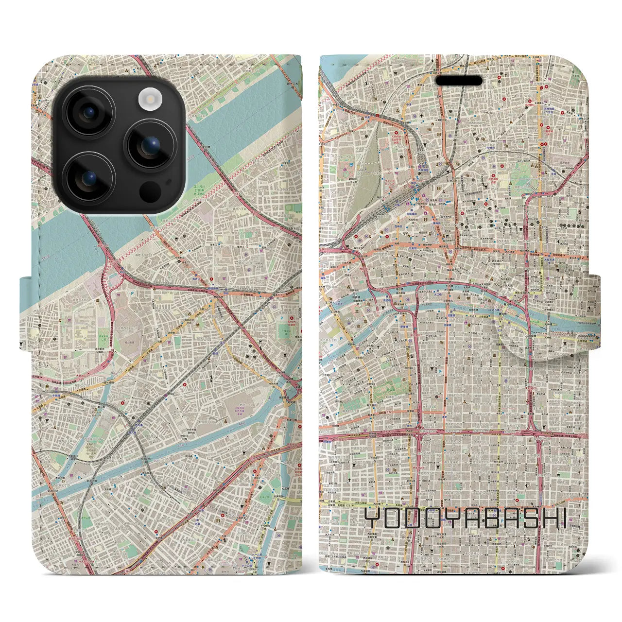 【淀屋橋（大阪府）】地図柄iPhoneケース（手帳タイプ）ナチュラル・iPhone 16 用