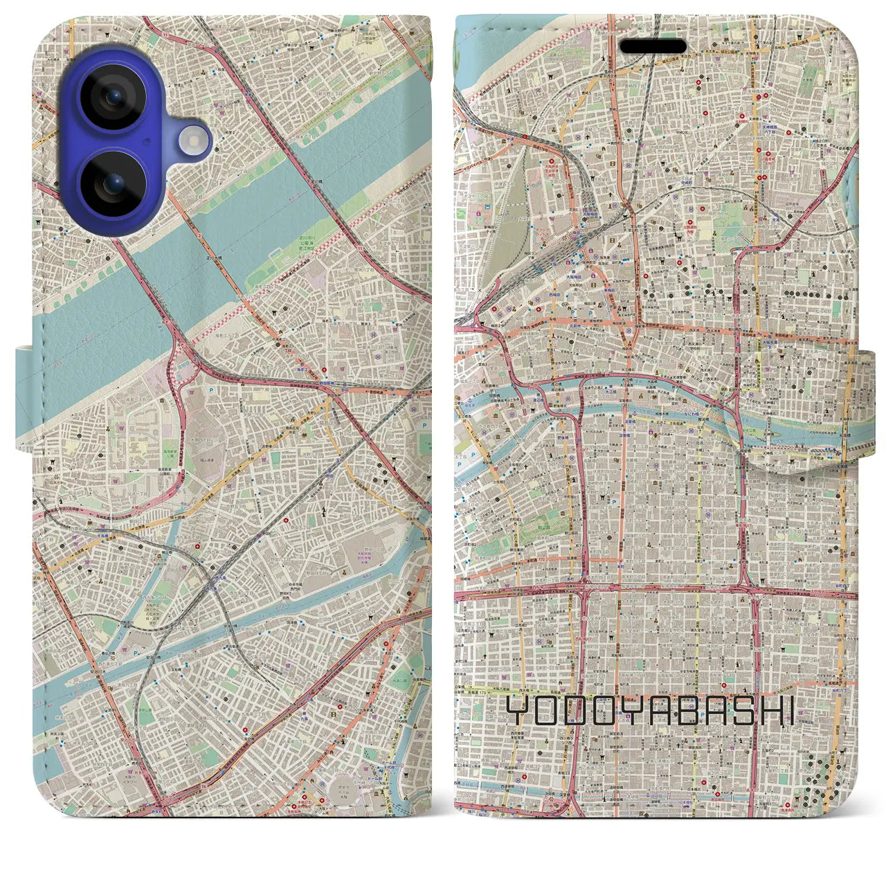 【淀屋橋（大阪府）】地図柄iPhoneケース（手帳タイプ）ナチュラル・iPhone 16 Pro Max 用