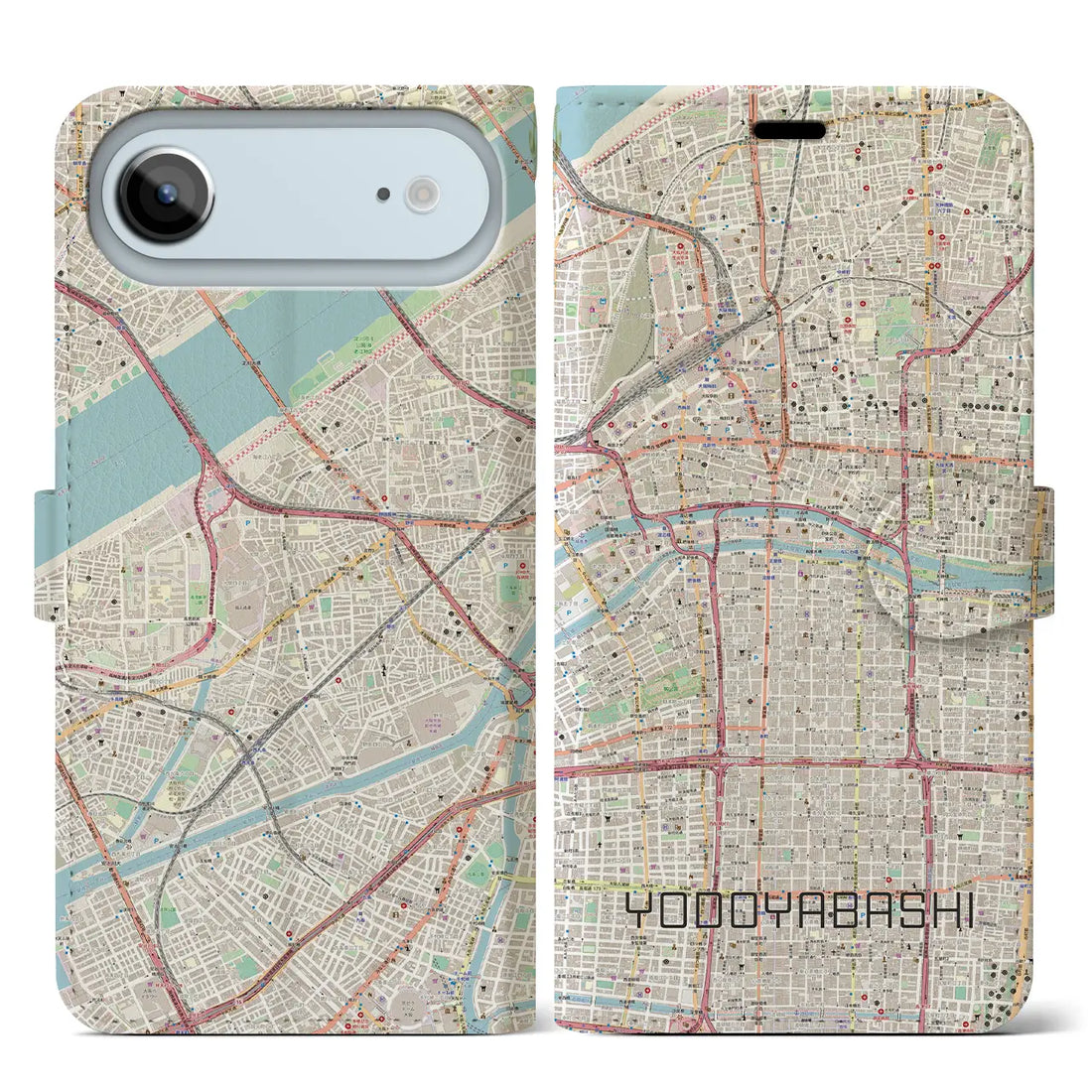 【淀屋橋（大阪府）】地図柄iPhoneケース（手帳タイプ）ナチュラル・iPhone 17 Pro Max 用